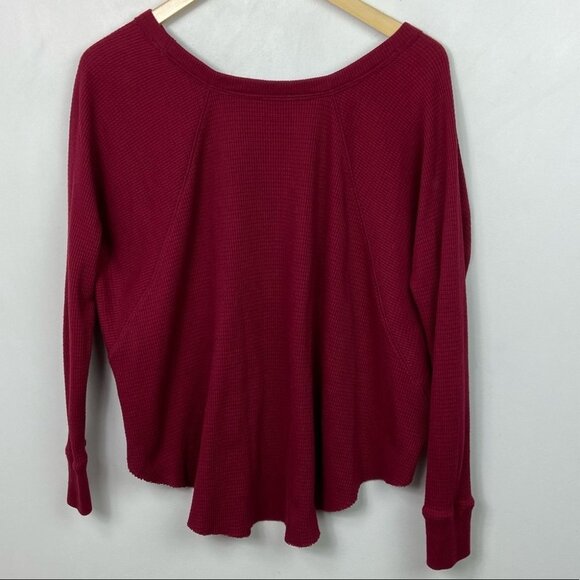 Free People Waffle Knit Red‎ Oversized Thermal Top Size XS Bohemian We The Free - Picture 3 of 9